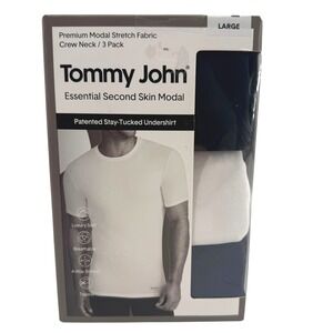 NEW Tommy John Mens L 3-Pack Essential Second Skin Modal Crew Neck Undershirts